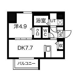 名古屋市営名城線 上前津駅 徒歩9分の賃貸マンション 8階1DKの間取り