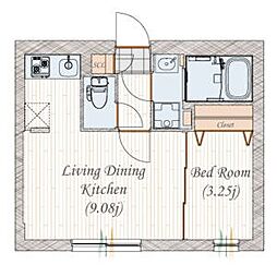 名古屋市営名城線 名古屋城駅 徒歩10分の賃貸マンション 3階1LDKの間取り