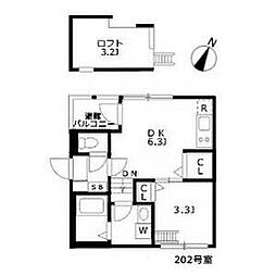 名鉄名古屋本線 山王駅 徒歩7分の賃貸アパート 2階1DKの間取り