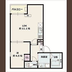 近鉄名古屋線 黄金駅 徒歩7分の賃貸アパート 2階1LDKの間取り