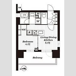 JR東海道本線 金山駅 徒歩4分の賃貸マンション 12階1LDKの間取り