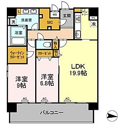 JR関西本線 名古屋駅 徒歩5分の賃貸マンション 8階2LDKの間取り