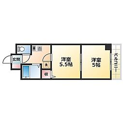 名古屋市営東山線 新栄町駅 徒歩11分の賃貸マンション 6階2Kの間取り