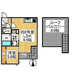 名古屋市営鶴舞線 浅間町駅 徒歩10分の賃貸アパート 2階1LDKの間取り