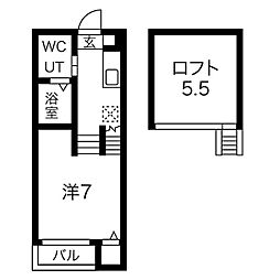 名古屋市営名城線 志賀本通駅 徒歩8分の賃貸アパート 2階1SKの間取り