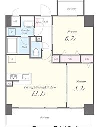 名古屋市営鶴舞線 浅間町駅 徒歩3分の賃貸マンション 10階2LDKの間取り