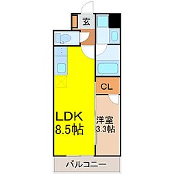 近鉄名古屋線 烏森駅 徒歩6分の賃貸マンション 2階1LDKの間取り
