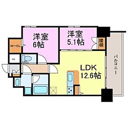 名古屋市営名城線 平安通駅 徒歩5分の賃貸マンション 10階2LDKの間取り
