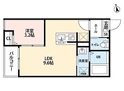 CRASTINE上飯田東町4丁目 3階1LDKの間取り