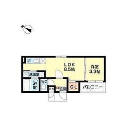 名古屋市営名城線 大曽根駅 徒歩11分の賃貸アパート 2階1LDKの間取り
