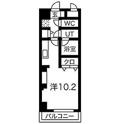名古屋市営東山線 新栄町駅 徒歩10分の賃貸マンション 11階ワンルームの間取り