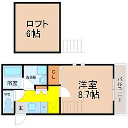 名古屋市営鶴舞線 浄心駅 徒歩10分の賃貸アパート 2階1Kの間取り