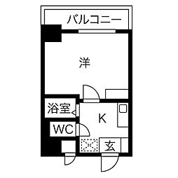 名古屋市営東山線 千種駅 徒歩3分の賃貸マンション 5階1Kの間取り
