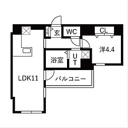 名古屋市営東山線 栄駅 徒歩10分の賃貸マンション 11階1LDKの間取り