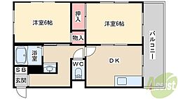 昭郷ツインハイツA棟 2DKの間取図画像