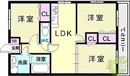 サンクレール本多聞 3LDKの間取図画像