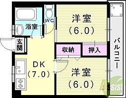 リーガルハウス3垂水 2DKの間取図画像