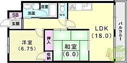 第二シーサイドパレス塩屋 2LDKの間取図画像