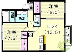 ウィルモア垂水D 2LDKの間取図画像