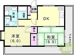 本多聞ハイツ 2DKの間取図画像