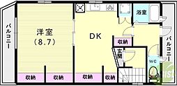 サンマリン川原 1DKの間取図画像