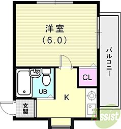 サンマリン平磯 1Kの間取図画像