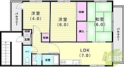ハイツベルビュウ 3LDKの間取図画像