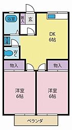 グリーンフラッツ 2DKの間取図画像