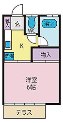 ノンスタイル 1Kの間取図画像