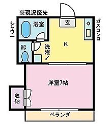 シャトーAKI 1階1Kの間取り