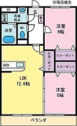ルノアール2 2LDKの間取図画像