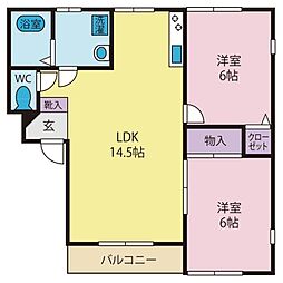 オレンジハイム 2LDKの間取図画像