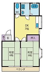 コーポ西甲A 2DKの間取図画像