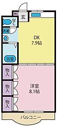 鴻臚館 1DKの間取図画像