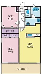甲府レジデンス 2LDKの間取図画像