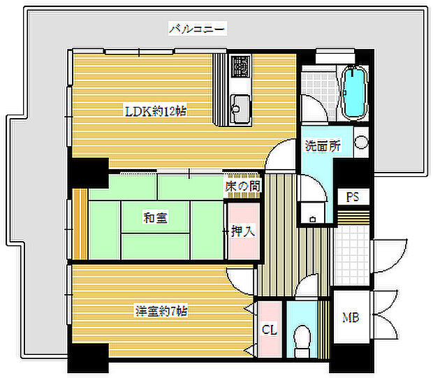 ライオンズタワー奥湯河原(2LDK) 5階の間取り