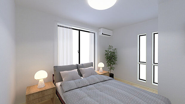 主寝室 広々とした空間に、柔らかな光が満ちる安らぎのひととき。WIC付で、日々の暮らしにゆとりが生まれます