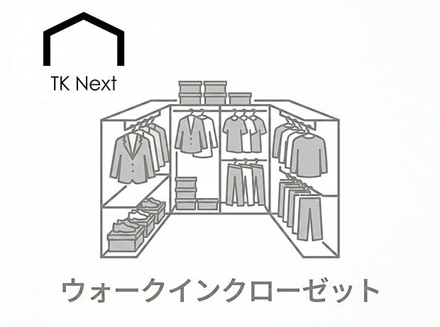 衣類だけでなくスーツケースや季節家電までまとめてしまえる大容量収納。服を掛けたまま一目で持ち物を見渡せるため、毎朝の身支度もスムーズに。室内をすっきり保ち、広々とした居住空間を実現します。