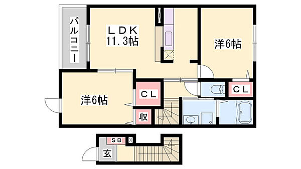 ベル池ノ下 ｜兵庫県姫路市飾西(賃貸アパート2LDK・2階・56.26㎡)の写真 その2