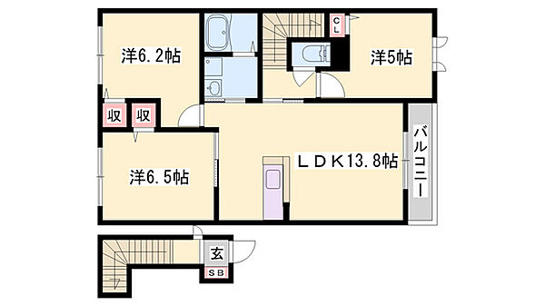 シャーメゾン・ひまわり ｜兵庫県高砂市米田町米田(賃貸アパート3LDK・2階・72.02㎡)の写真 その2