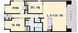 ウエリス姫路 2SLDKの間取図画像