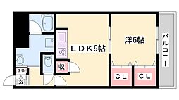住吉マンション 2階1LDKの間取り