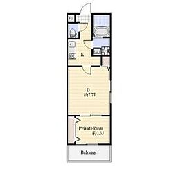 アプローズ加古川 1階1LDKの間取り