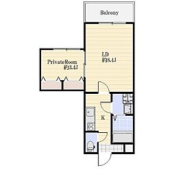 アプローズ加古川 4階1LDKの間取り