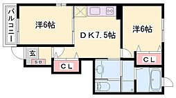 エレガンシア 2DKの間取図画像