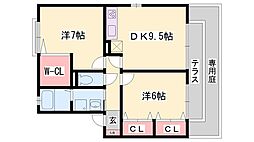 コートラフィーネ 2DKの間取図画像