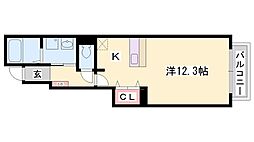 グッチ・アラモード 1Kの間取図画像