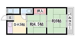 浜の宮ハイツ 2DKの間取図画像