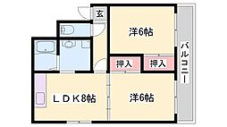 中村ハイツB棟 2LDKの間取図画像