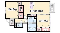 セジュール加佐B 2LDKの間取図画像